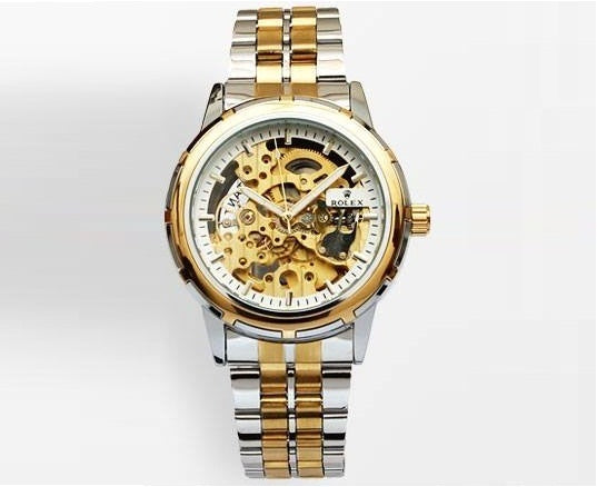 Luxury Skeleton Watch - Two Tones Stainless Steel Chain