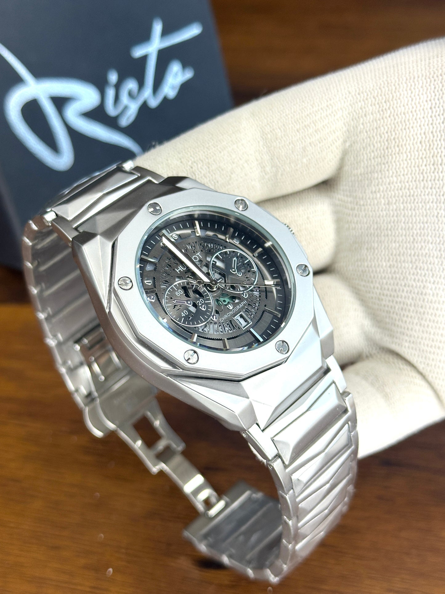 Hublot Diamond Cut | Date Adjustment | Texture Chain (Silver)